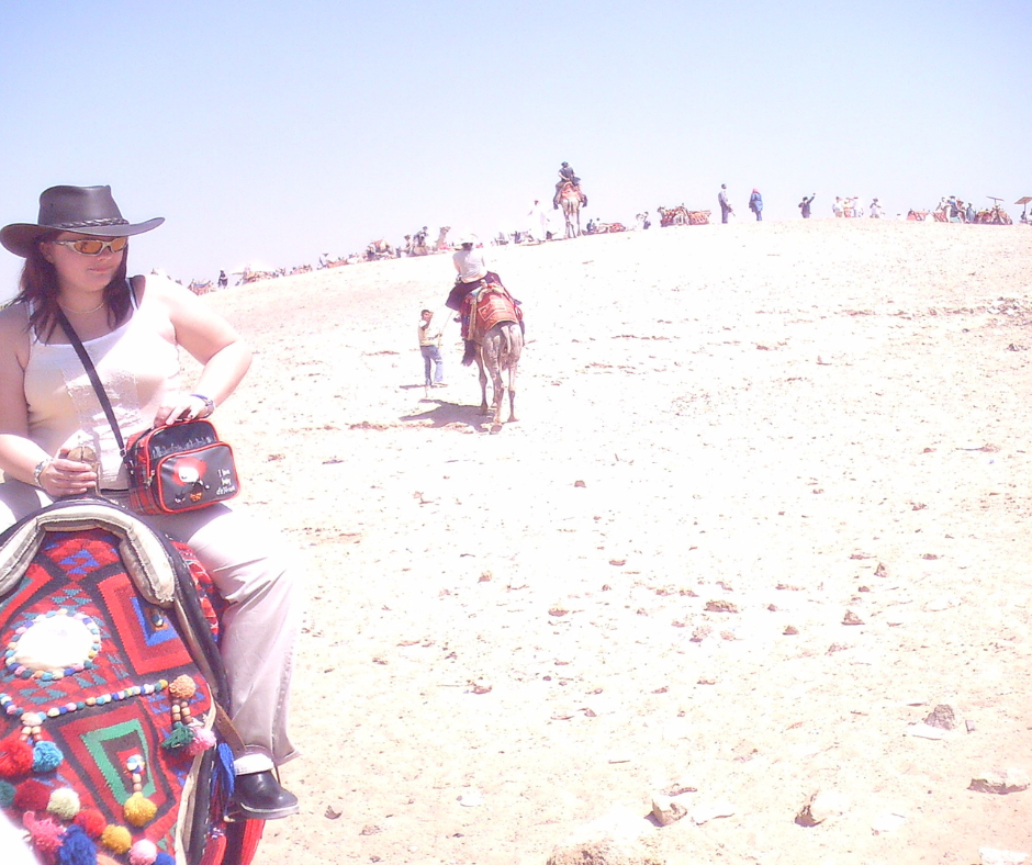 Me on a camel at the Giza Pyramids