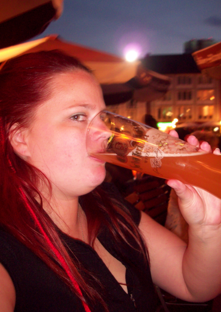Chugging wheat beer